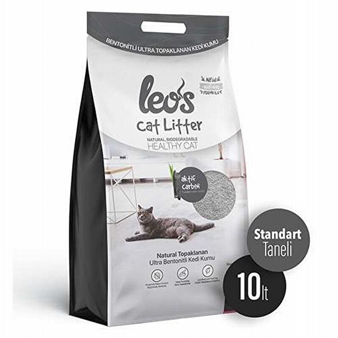 Leos Cat Litter Grey Aktif Karbonlu Bentonit Kedi Kumu 10 Lt 