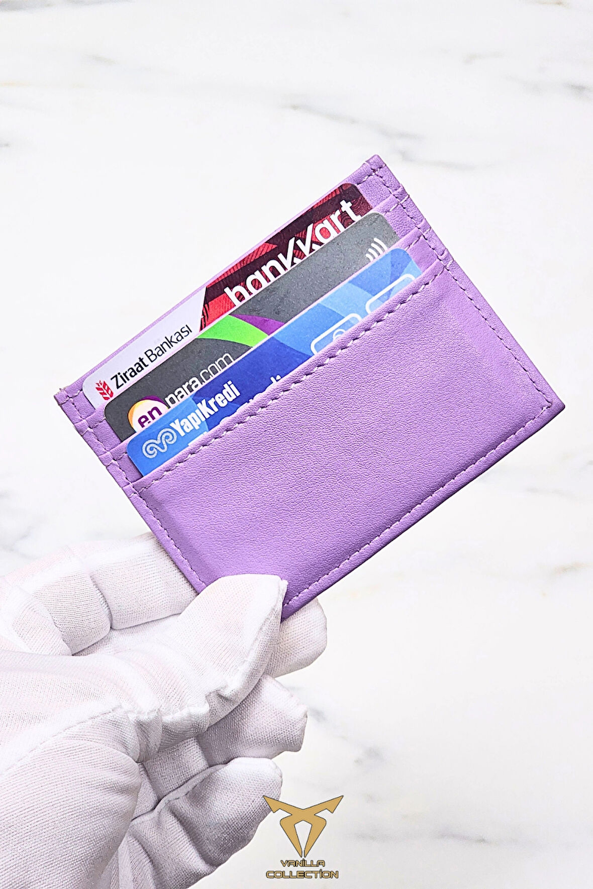 Kadın Kartlık Vegan Deri Minimal Model 6 Kart - 1 Kâğıt Para Bölmeli Lila