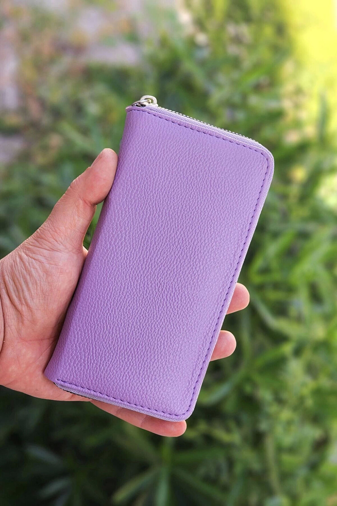 Telefon Bölmeli Lila Renk Kadın Cüzdanı Deri Portföy Kartlık Uzun Cüzdan