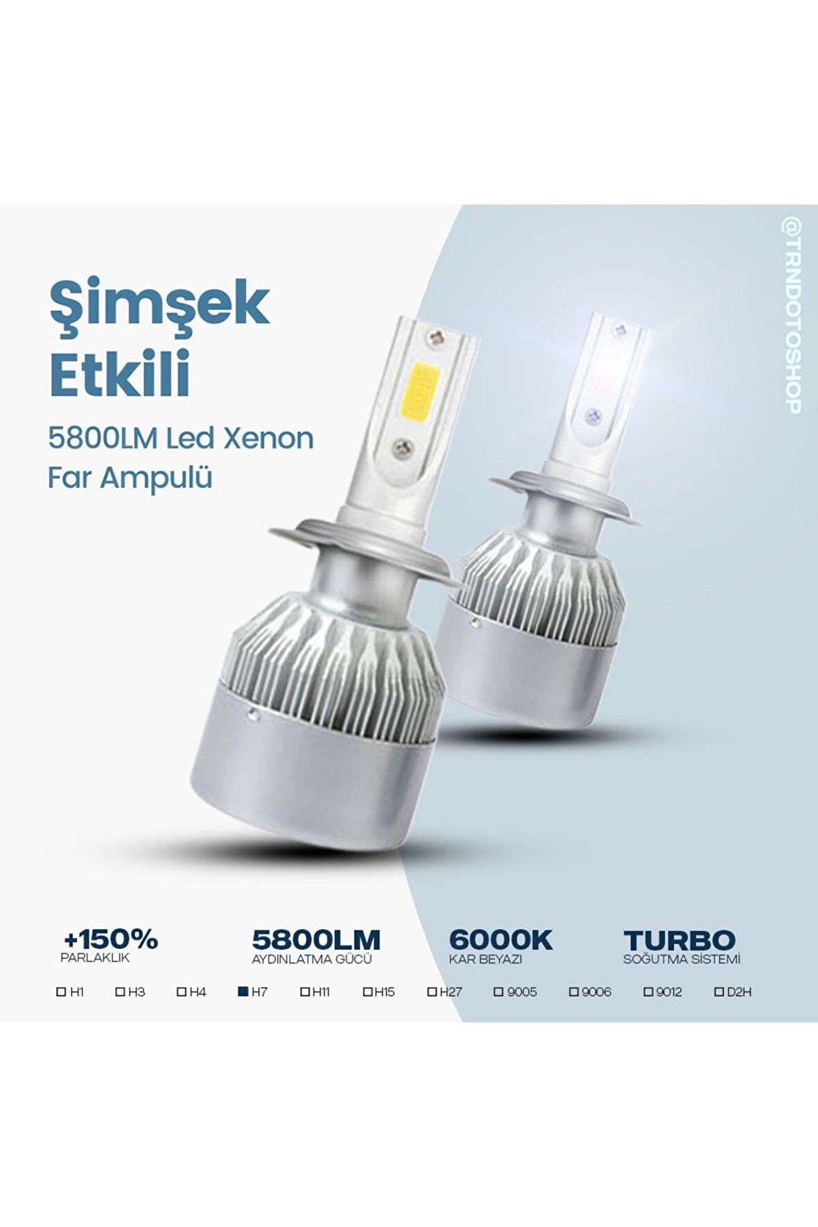 Markası C6 Serisi H7 Led Xenon Far Ampulü Şimşek Etkili 5800lm Chip On Board 6000k Kar Beyazı