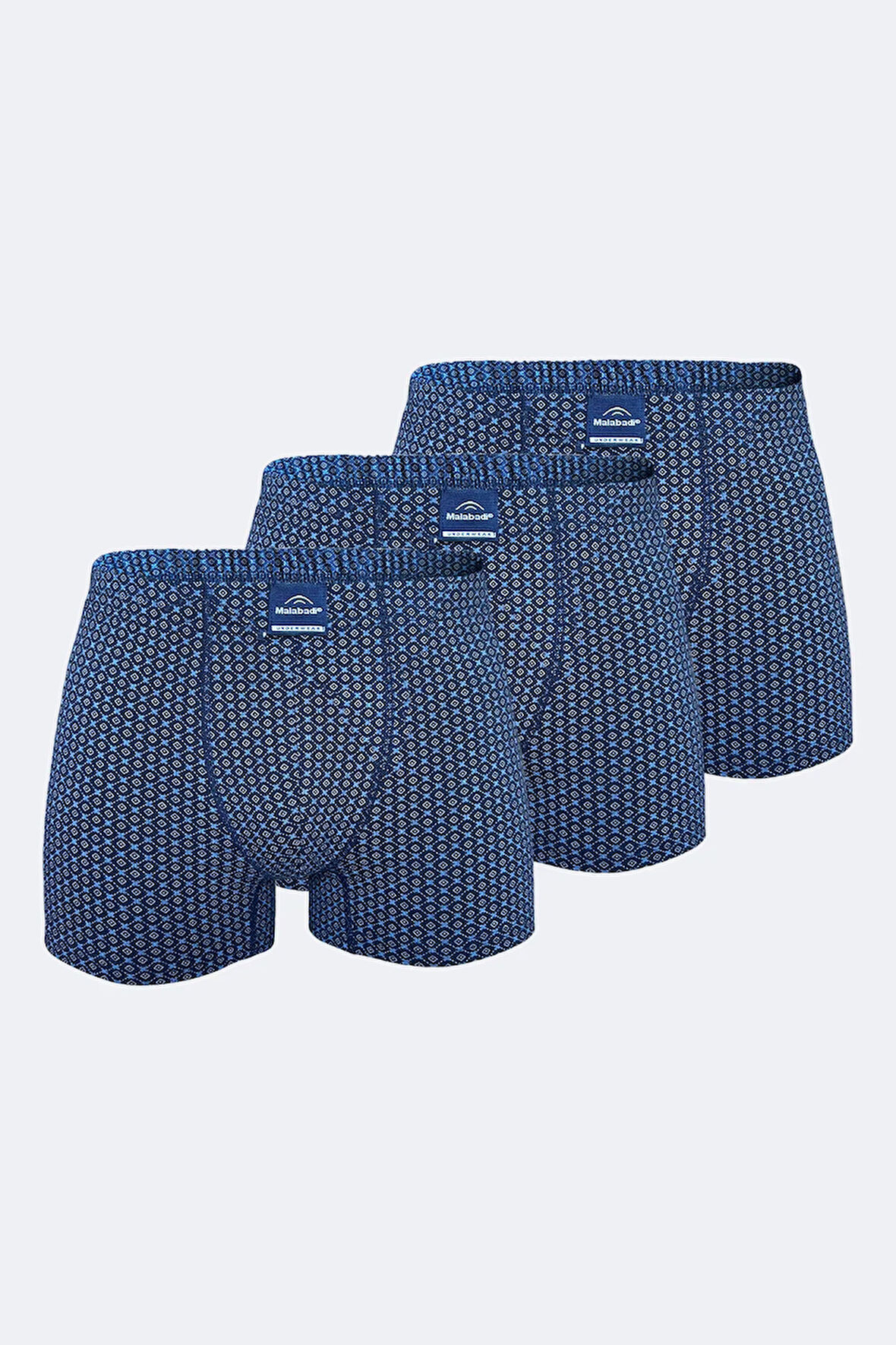 Erkek Desenli Beyaz Lacivert 3 lü Pamuk Elastan Boxer 3M074