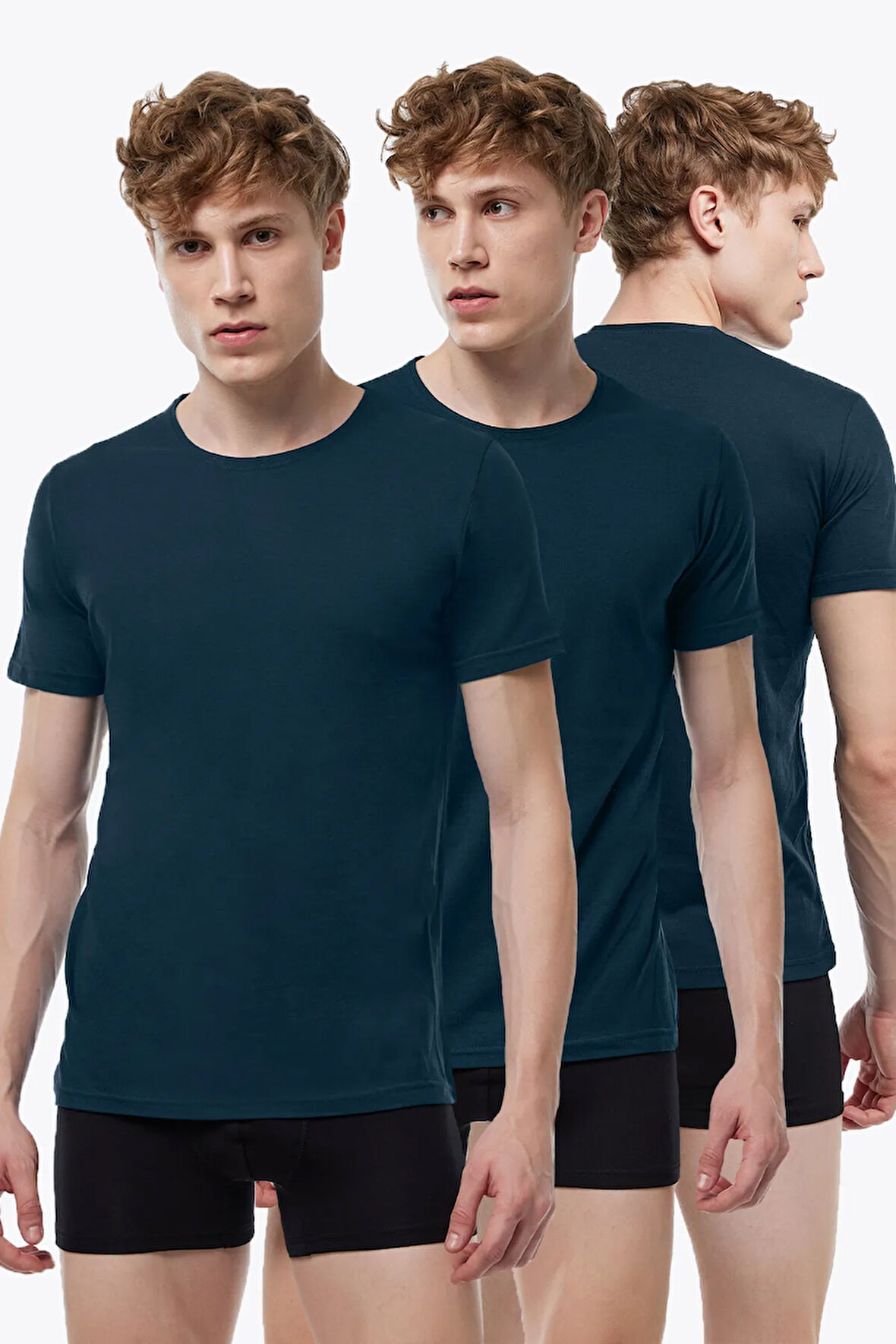 Erkek Beyaz 3 lü Yuvarlak Yaka Modal İnce Yaz Serinliği Tişört 3M084