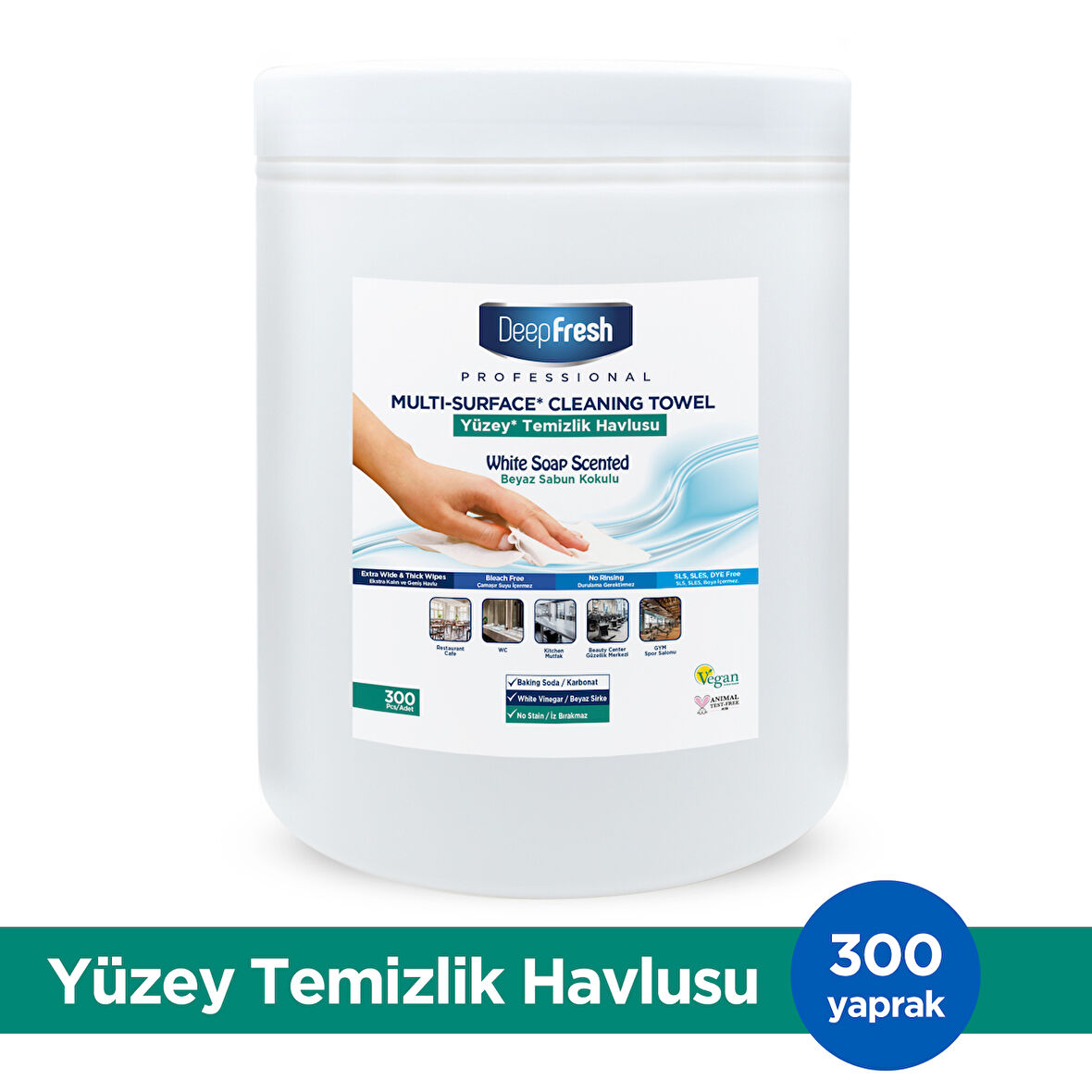 Deep Fresh Hijyen Kovası Yüzey Temizleme Mendili Beyaz Sabun 300 Yaprak