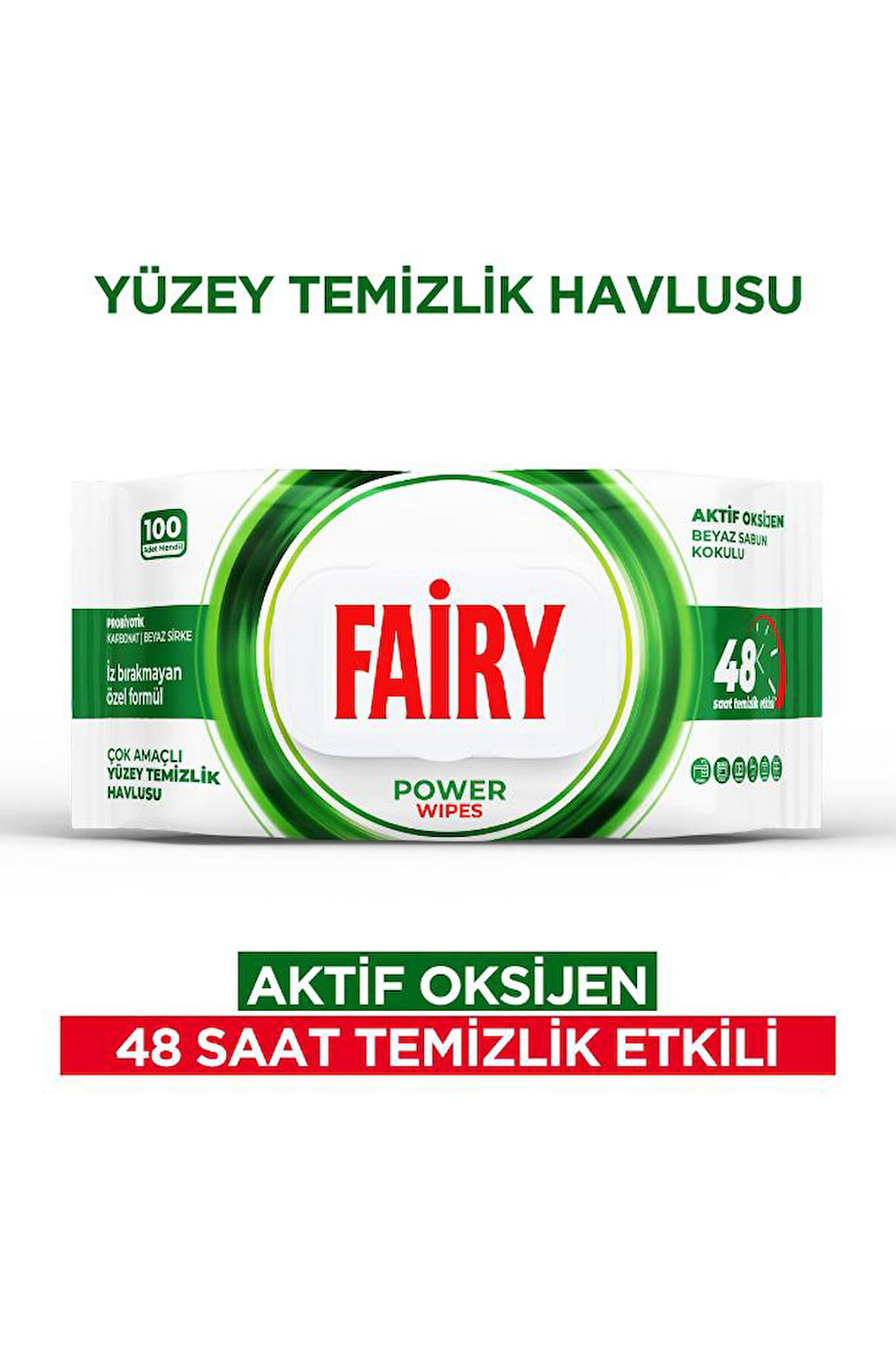 Fairy Power Wipes Yüzey Temizleme Mendili 100 Yaprak | Beyaz Sabun | Beyaz Sirke & Karbonat