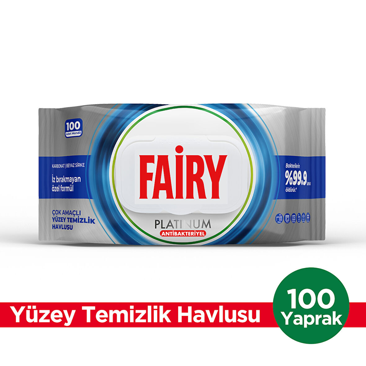 Fairy Platinum Antibakteriyel Yüzey Temizlik Havlusu 100 Yaprak | Beyaz Sirke & Karbonat