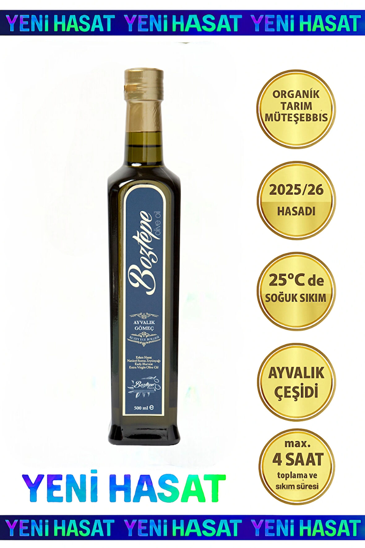 2025/26 500 ML Erken Hasat Natürel Sızma Zeytinyağı Soğuk Sıkım Filtresiz