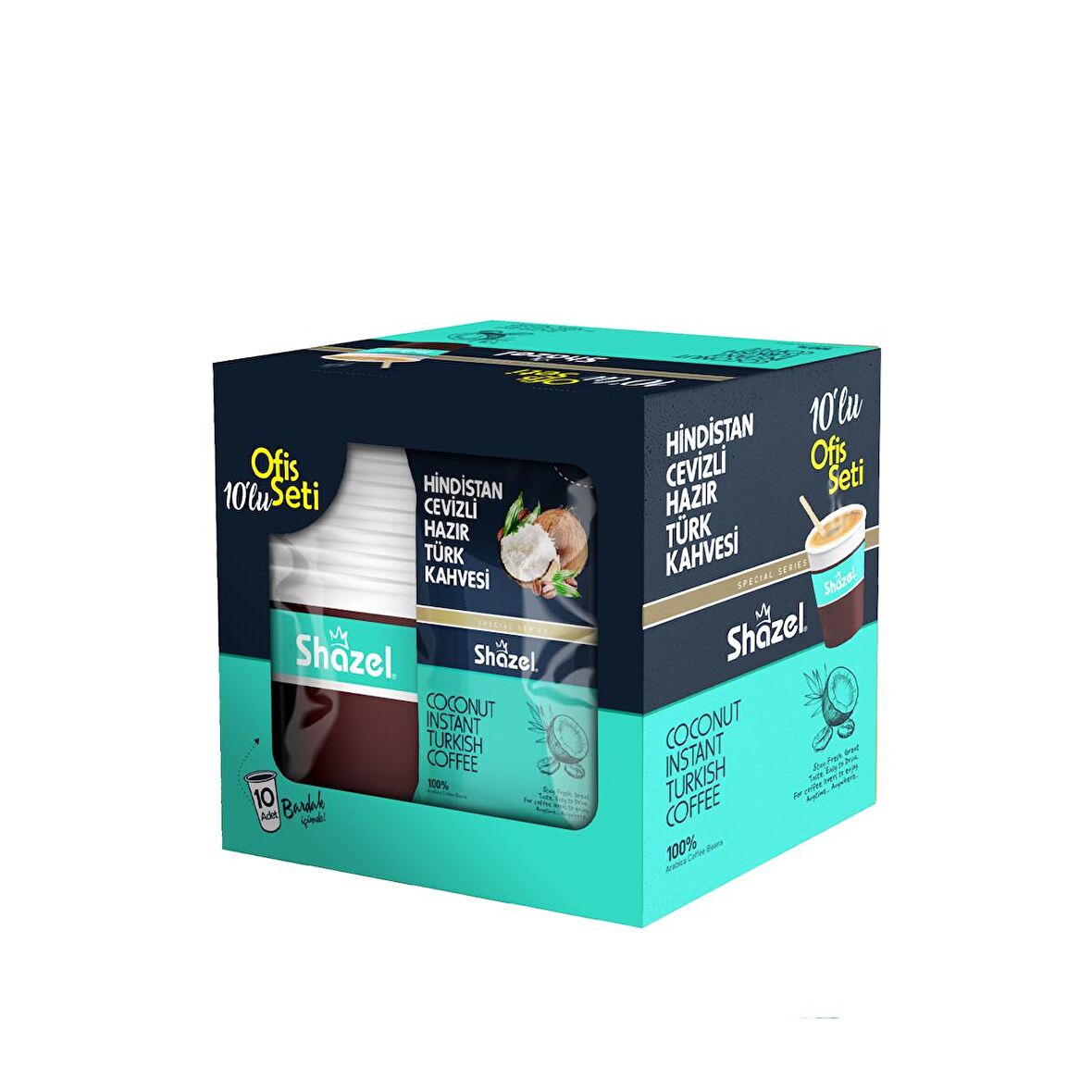 Shazel HİNDİSTAN CEVİZLİ HAZIR TÜRK KAHVESİ OFİS SETİ 12G X 10 ADET X 12 KUTU X 1 KOLİ (Aromalı)