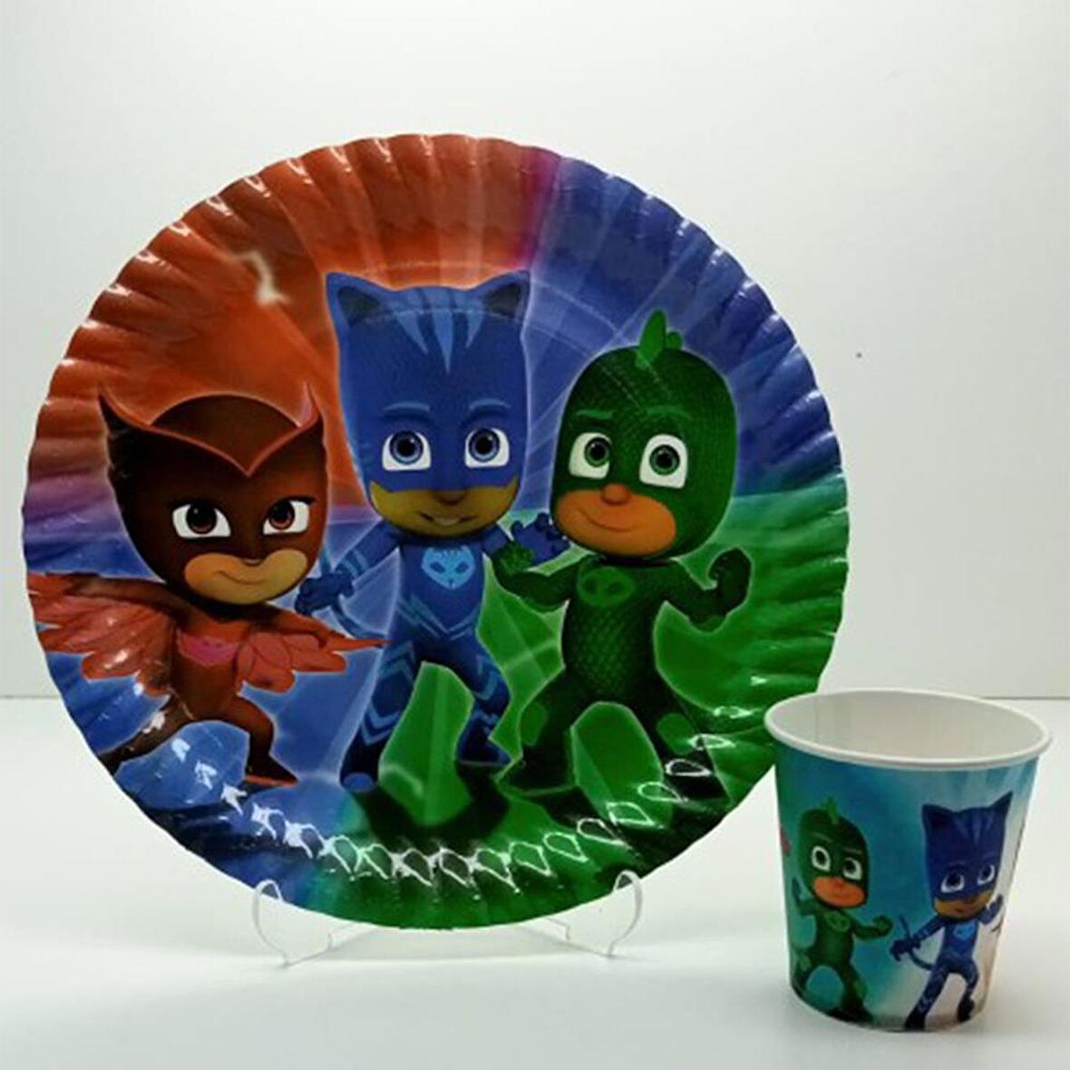 Pjmasks (Pijamaskeliler) Temalı Karton Tabak Bardak Seti - 8 Kişilik