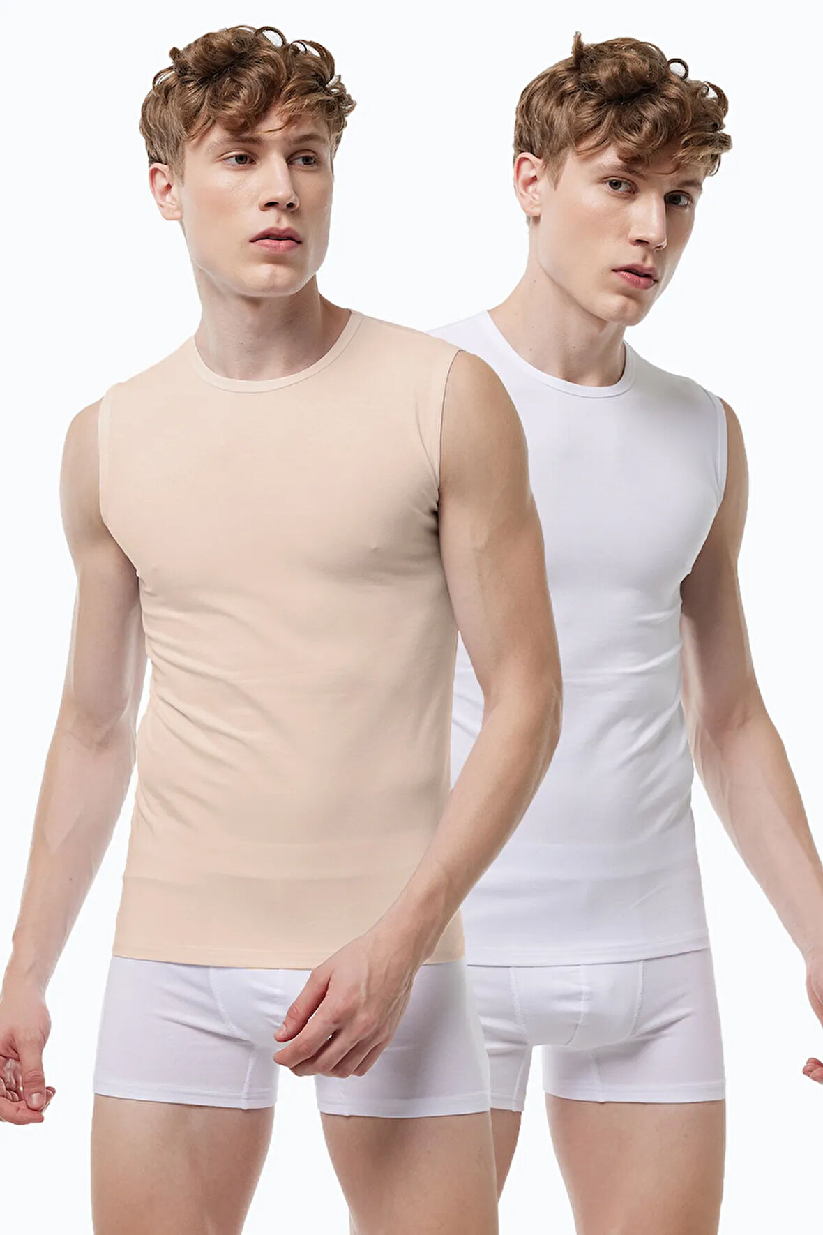 Görünmez Atlet Erkek Beyaz Ten Rengi 2 Li Paket Sıfır Yaka Iz Yapmayan Modal Kolsuz Atlet 007