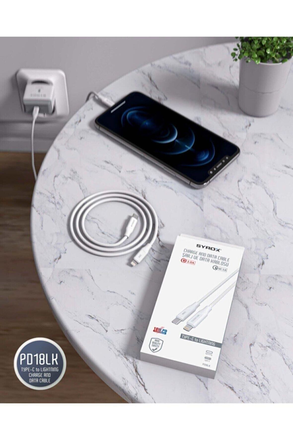 Pd18lk 18w 3.0a Type-c To Lightning Şarj Ve Data Kablosu