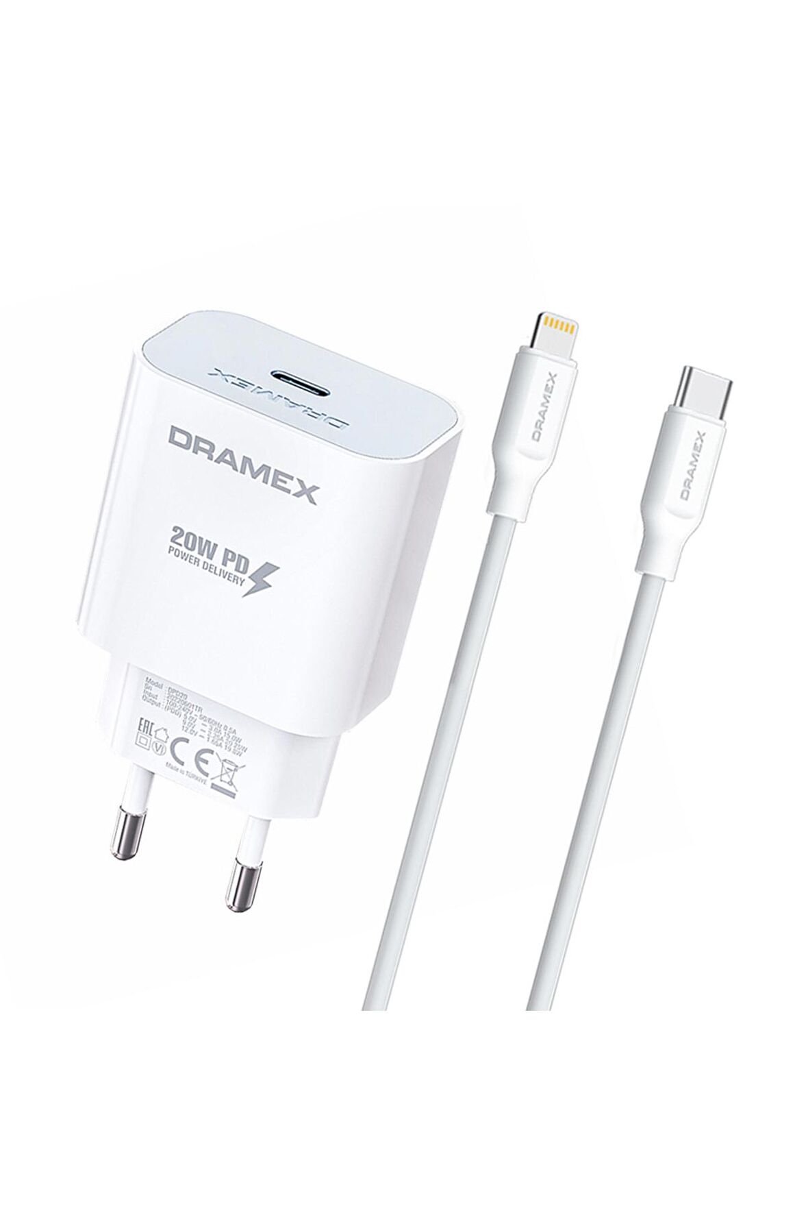 Dramex Dpd20l Lightning - Type-C 20 Watt Hızlı Şarj Aleti Beyaz