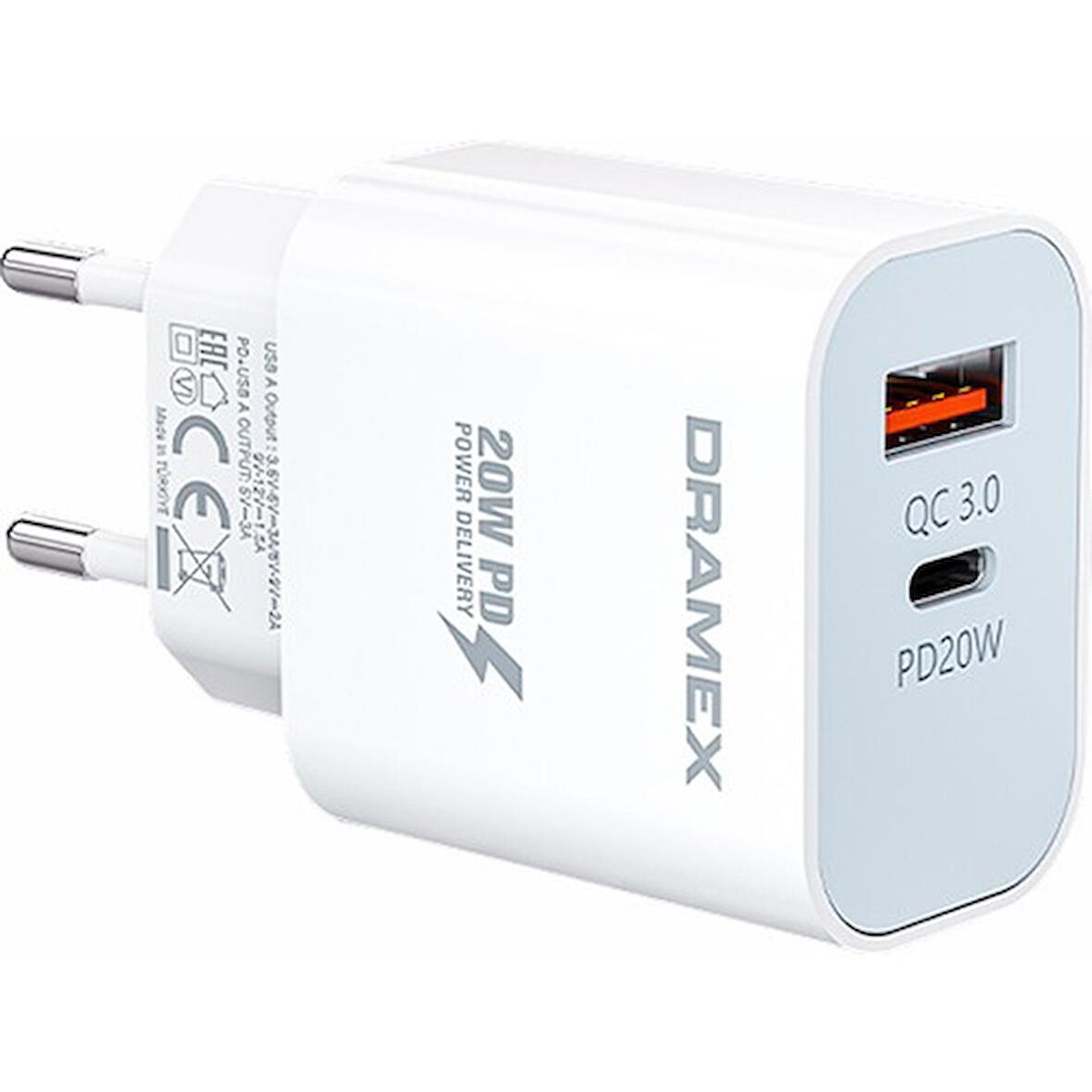 Dramex Dpq20b USB 20 Watt Hızlı Şarj Aleti Beyaz