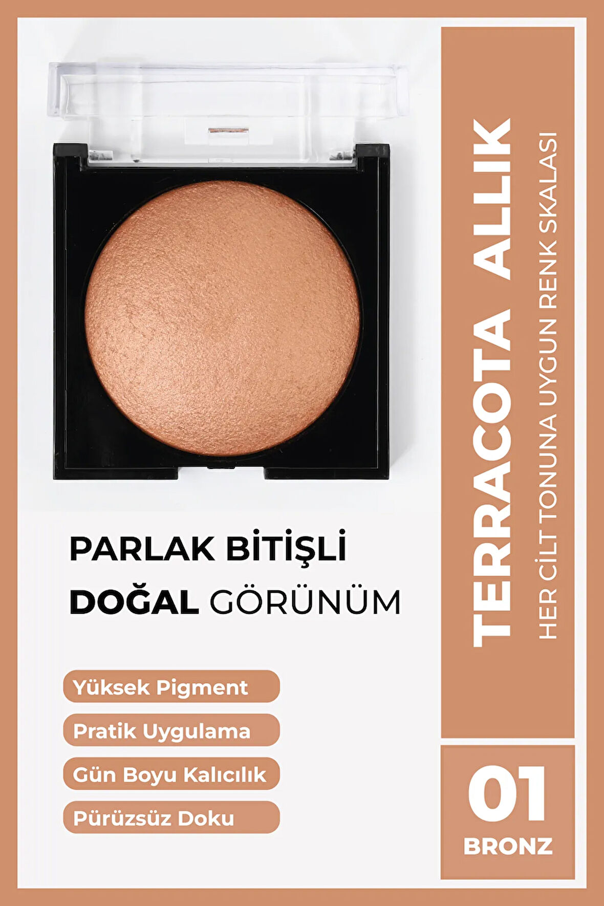 Terracota Allık 10 Gr 01 Bronz, Kolay Dağılım, Topaklanmaz, Ince-pürüzsüz Doku, Canlı Görünüm
