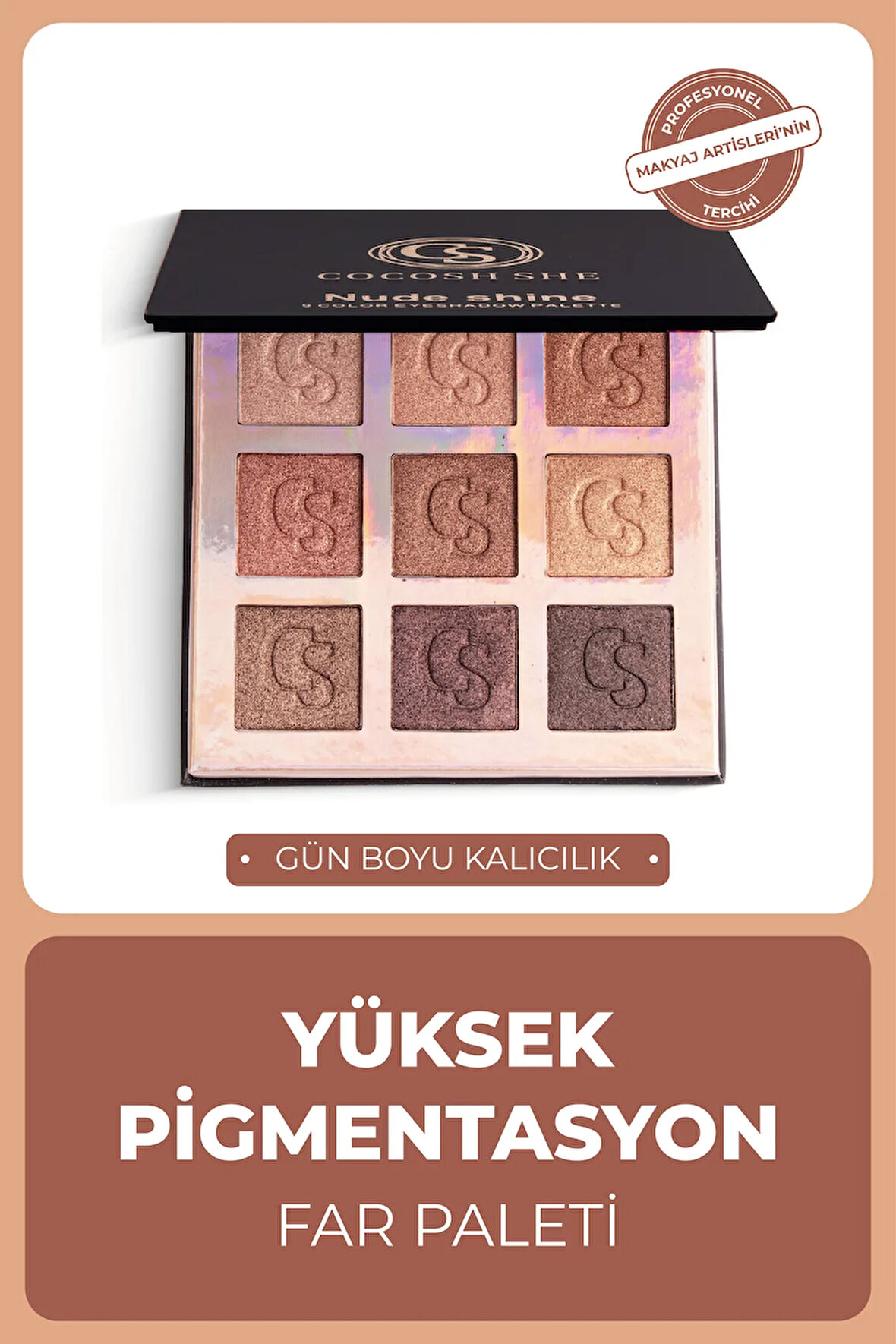 Nude Shine 9 Renk Göz Farı Paleti, Yüksek Pigmentasyon, Topaklanmaz, Kolay Dağılım