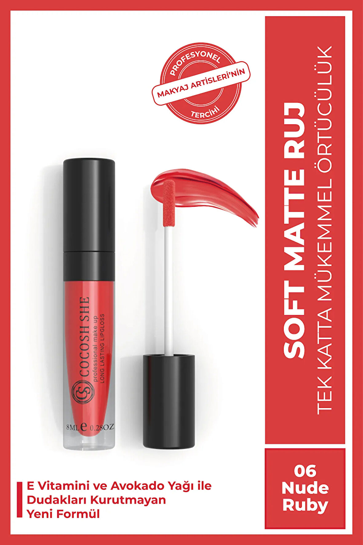 Soft Matte Likit Mat Ruj 06 Nude Ruby, E Vitamini, Avokado Yağı, Kremsi Doku, Mat Bitiş, Bulaşmaz