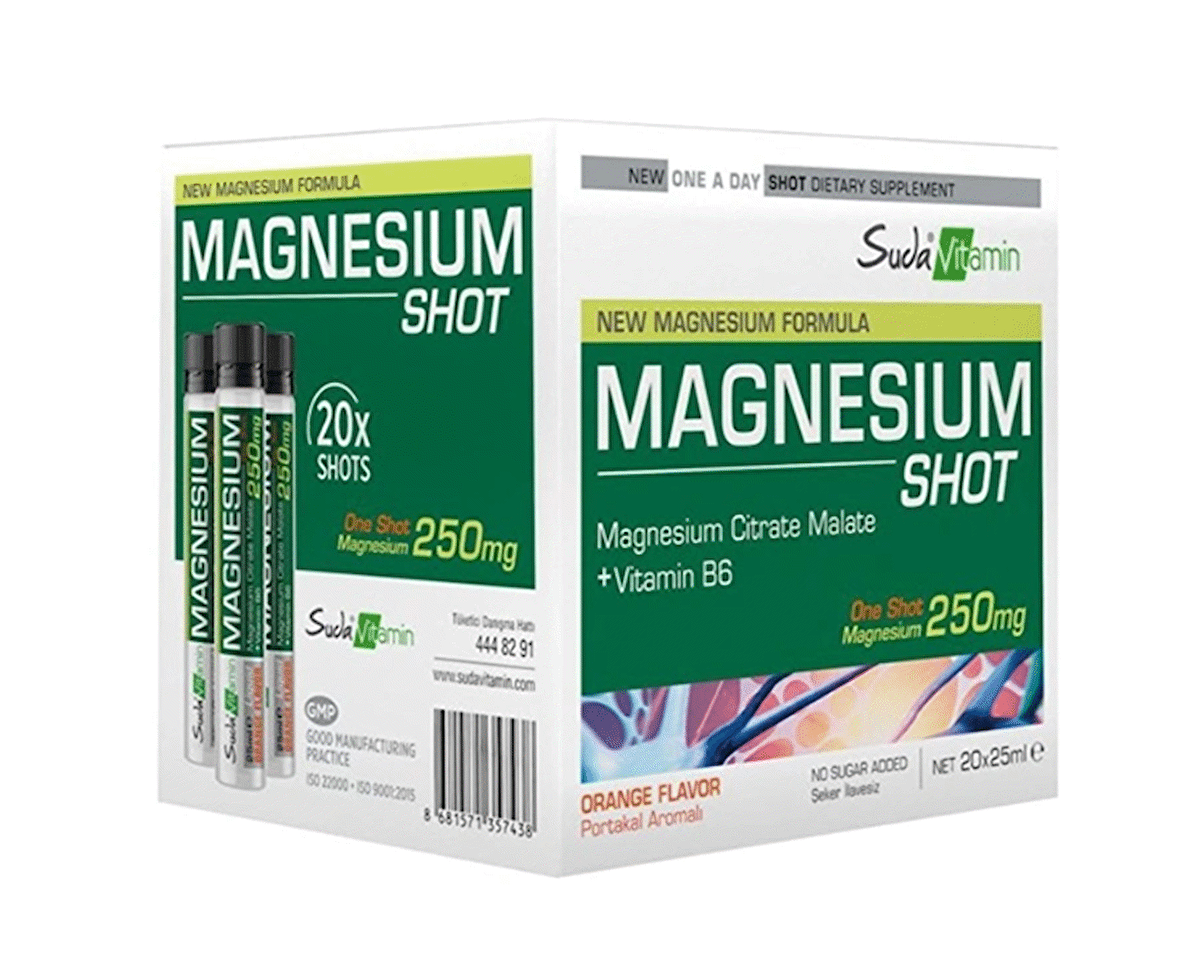 Suda Vitamin Magnezyum Shot Portakal Aromalı 20 x 25 ml