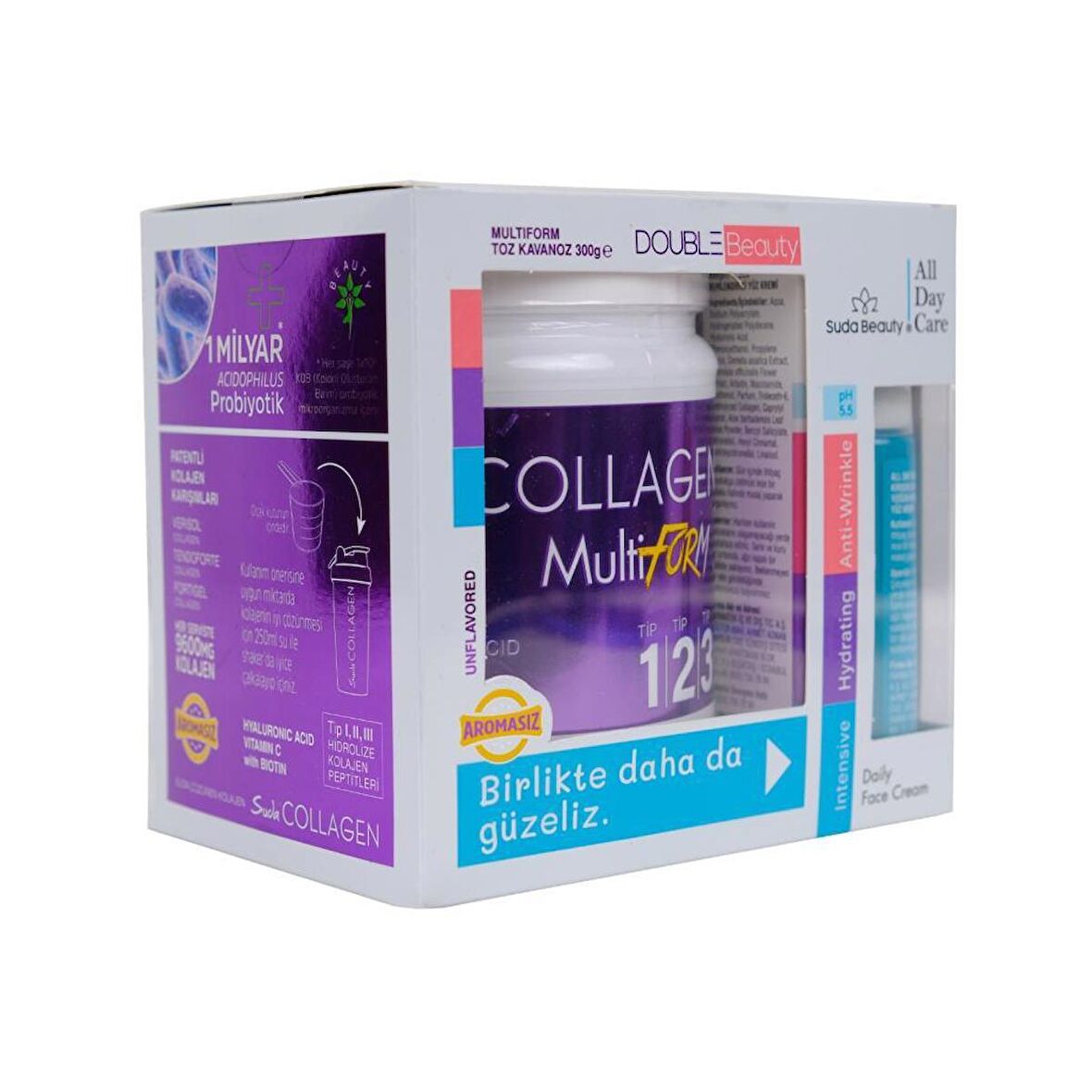 Suda Collagen Double Beauty (Multiform Kolajen 300 gr & Suda Beauty All Day Care Yüz Kremi 50ml)