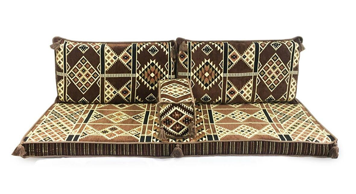 Kilim Desenli Şark Köşesi İkili Sedir Takımı Kahve