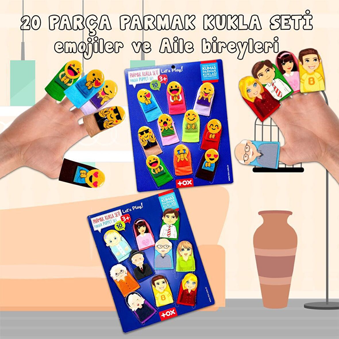 2 Set - 20 Parça Tox Emojiler ve Aile Bireyleri Parmak Kukla T106 T75-1