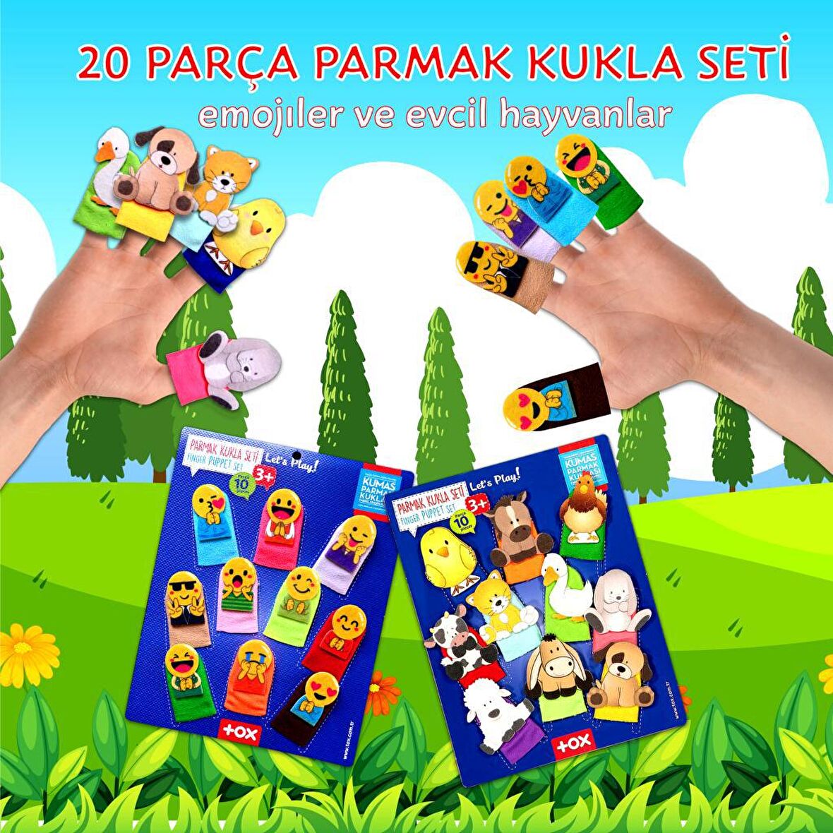 2 Set - 20 Parça Tox Emojiler ve Evcil Hayvanlar Parmak Kukla T106 T77-1