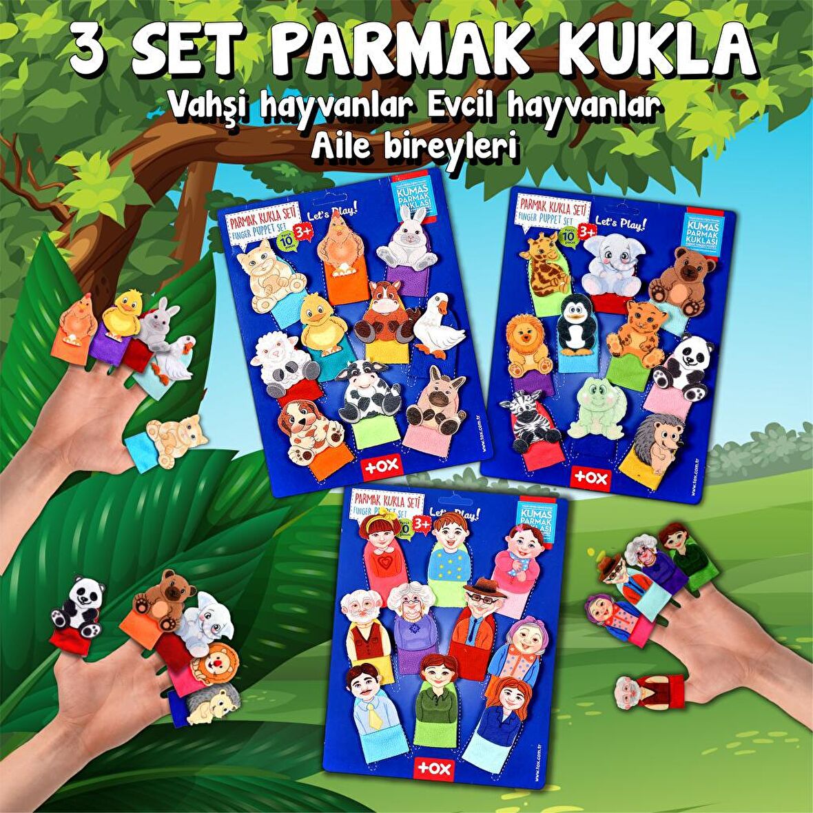 Tox 3 Set - 30 Parça Evcil , Vahşi Hayvanlar ve Aile Bireyleri Parmak Kukla T772 T782 T752