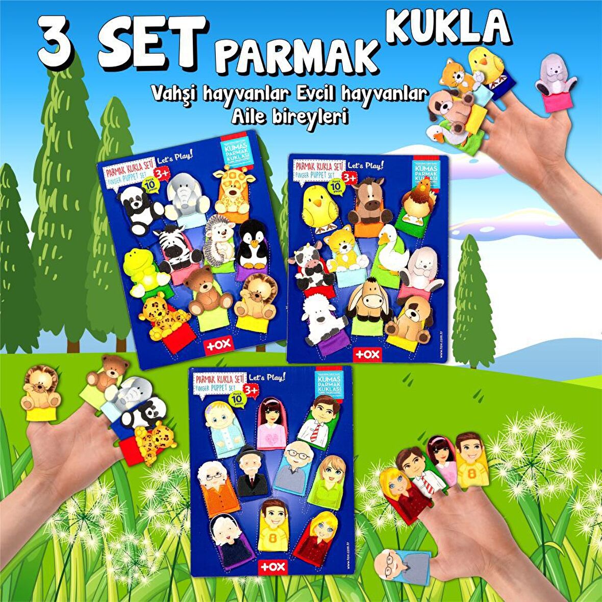 3 Set - 30 Parça Tox Evcil , Vahşi Hayvanlar ve Aile Parmak Kukla T77-1 T78-1 T75-1