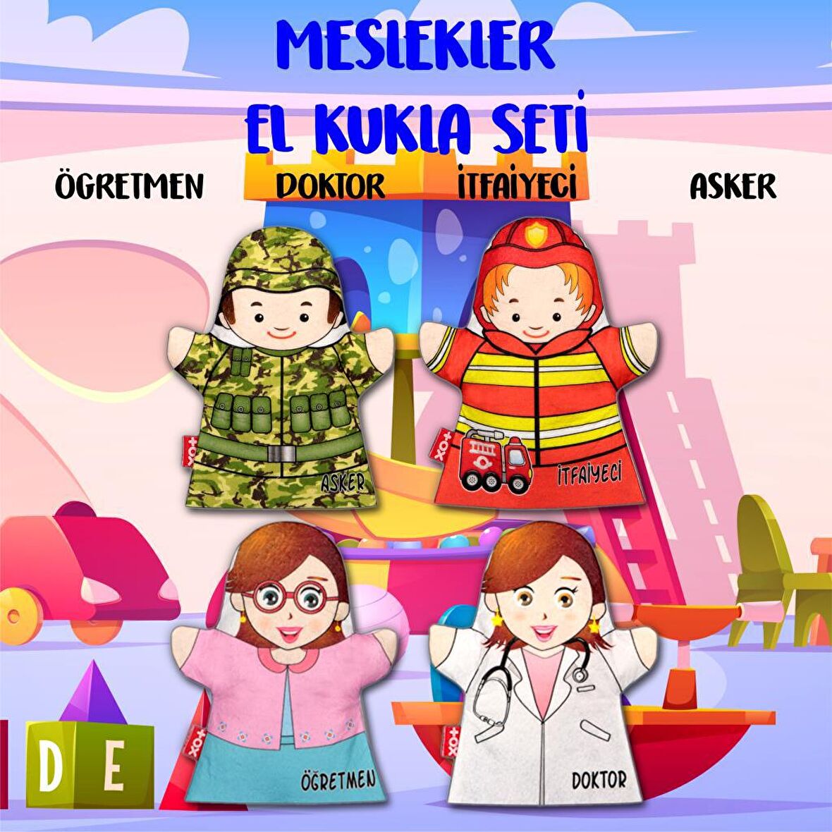 4 Parça Tox Meslekler El Kukla Set , Eğitici Oyuncak