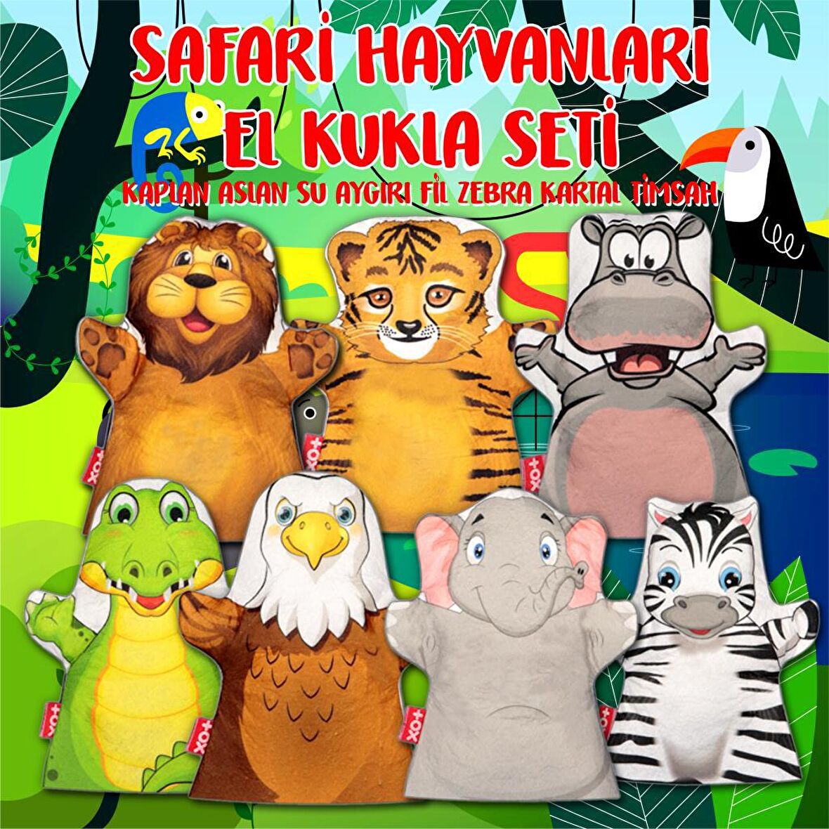 7 Parça Tox Safari Hayvanlar El Kukla Set , Eğitici Oyuncak