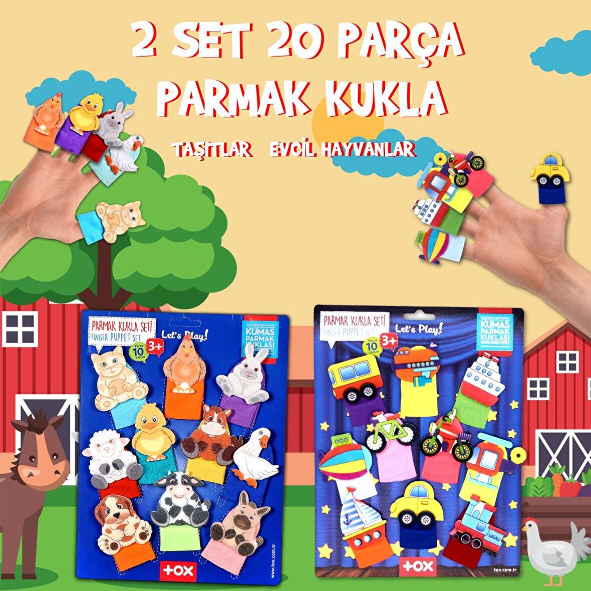2 Set - 20 Parça Tox Taşıtlar ve Evcil Hayvanlar Parmak Kukla T77-2 T181