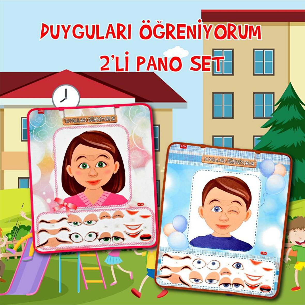 2 Set - 42 Parça Tox Kız ve Erkek Duyguları Öğreniyorum Keçe Cırtlı Duvar Panoları , Eğitici Oyuncak