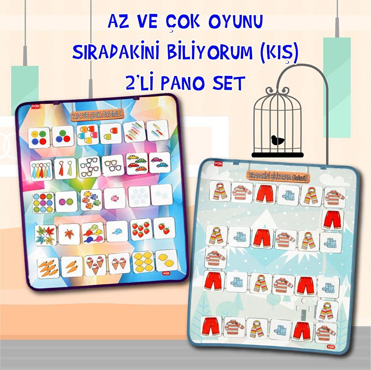 2 Set - 57 Parça  Tox Az, Çok Oyunu ve Sıradakini Biliyorum (Kış) Keçe Duvar Panoları , Eğitici Oyuncak