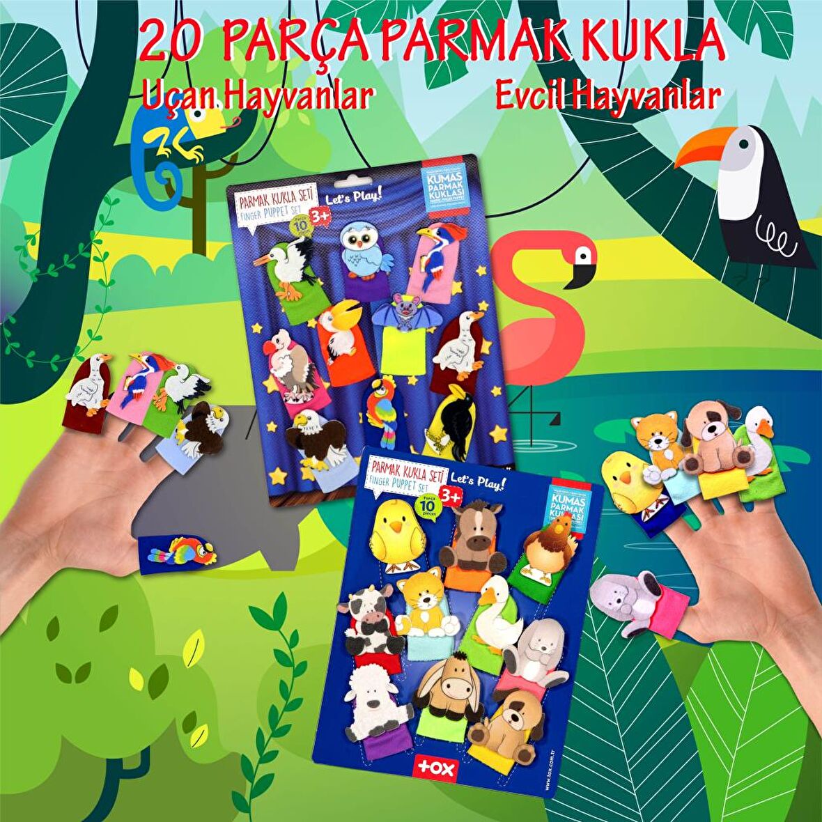 2 Set - 20 Parça Tox Evcil Hayvanlar ve Uçan Hayvanlar Parmak Kukla T77-1 T222