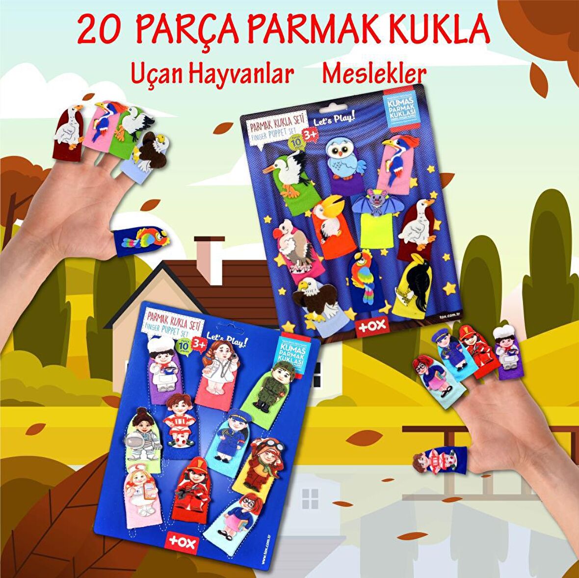 2 Set - 20 Parça Tox Meslekler ve Uçan Hayvanlar Parmak Kukla T76-2 T222