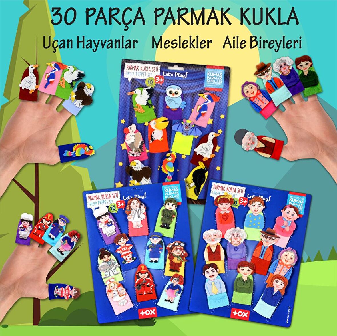 3 Set - 30 Parça Tox Meslekler, Aile Bireyleri ve Uçan Hayvanlar Parmak Kukla T75-2 T76-2 T222
