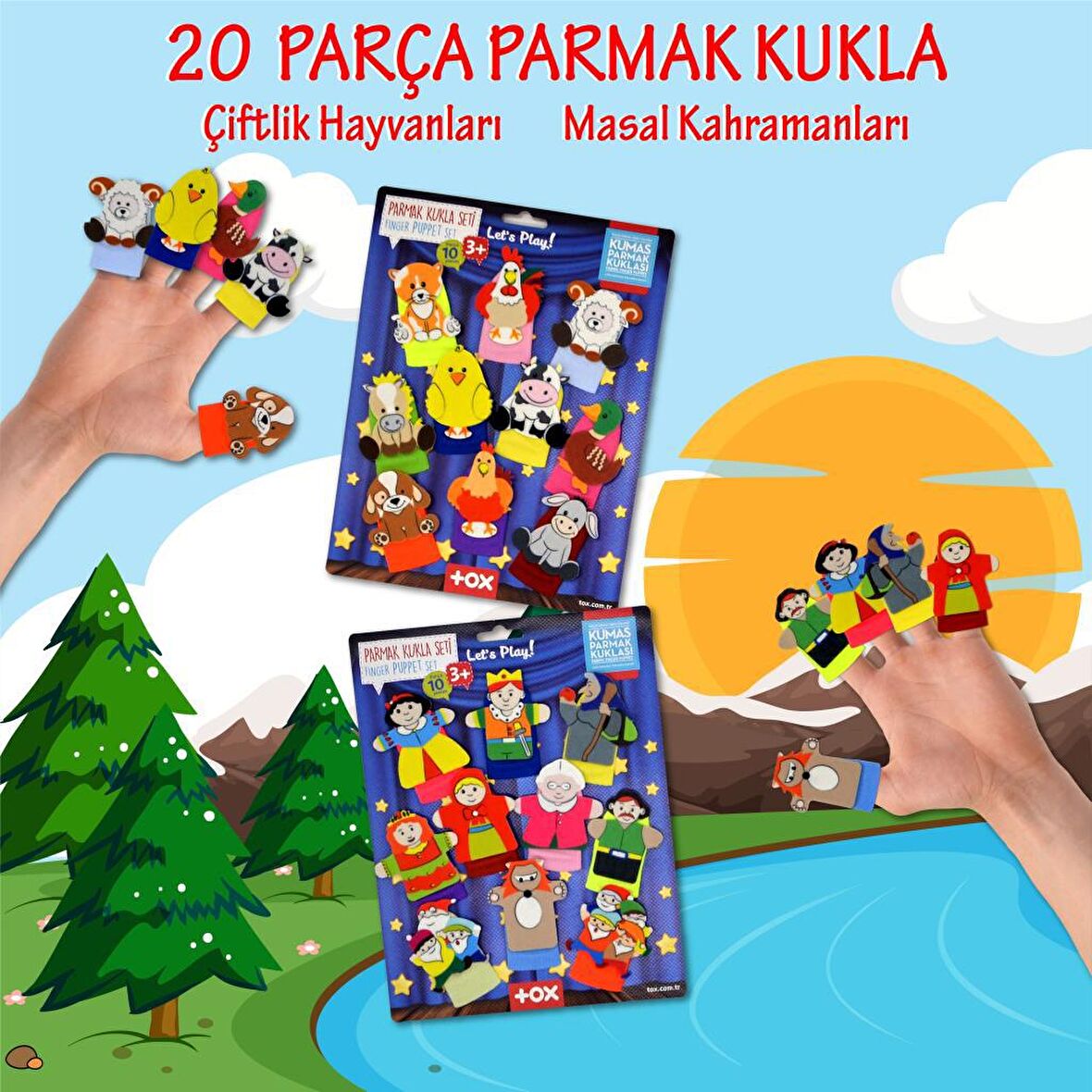 2 Set - 20 Parça Tox Masal ve Çiftik Hayvanlar Parmak Kukla T225 T220