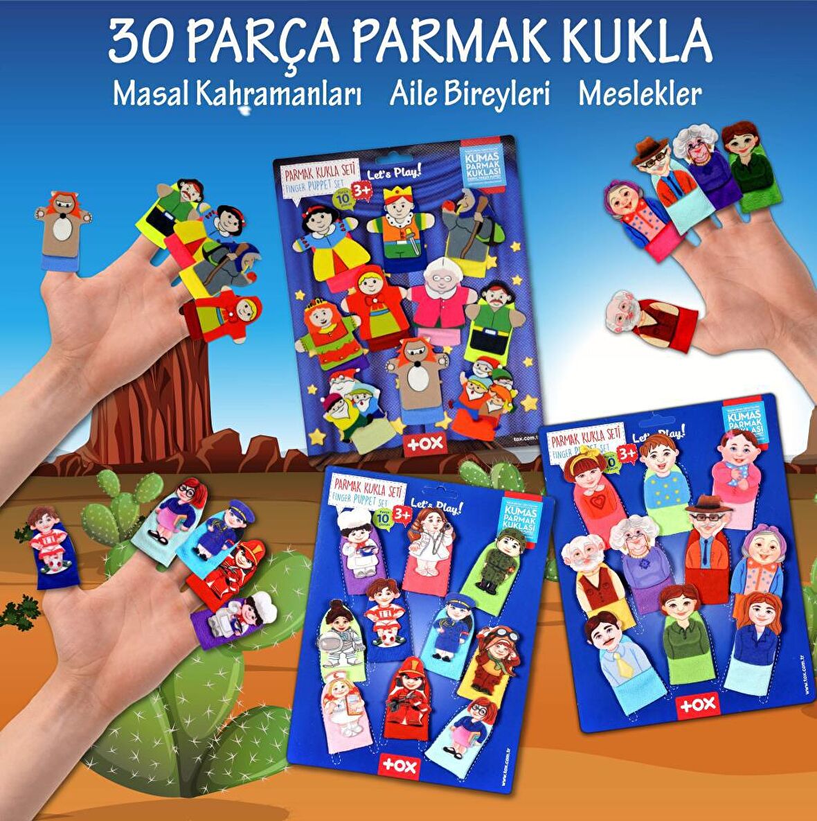 3 Set - 30 Parça Tox Masal Kahramanları, Aile Bireyleri ve Meslekler Parmak Kukla T225 T752 T762