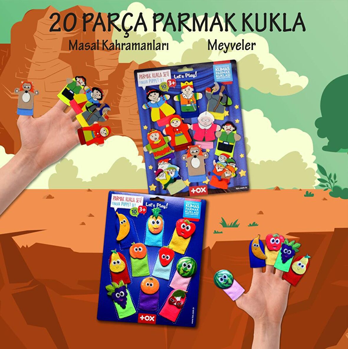 2 Set - 20 Parça Tox Masal Kahramanları ve Meyveler Parmak Kukla T105 T225