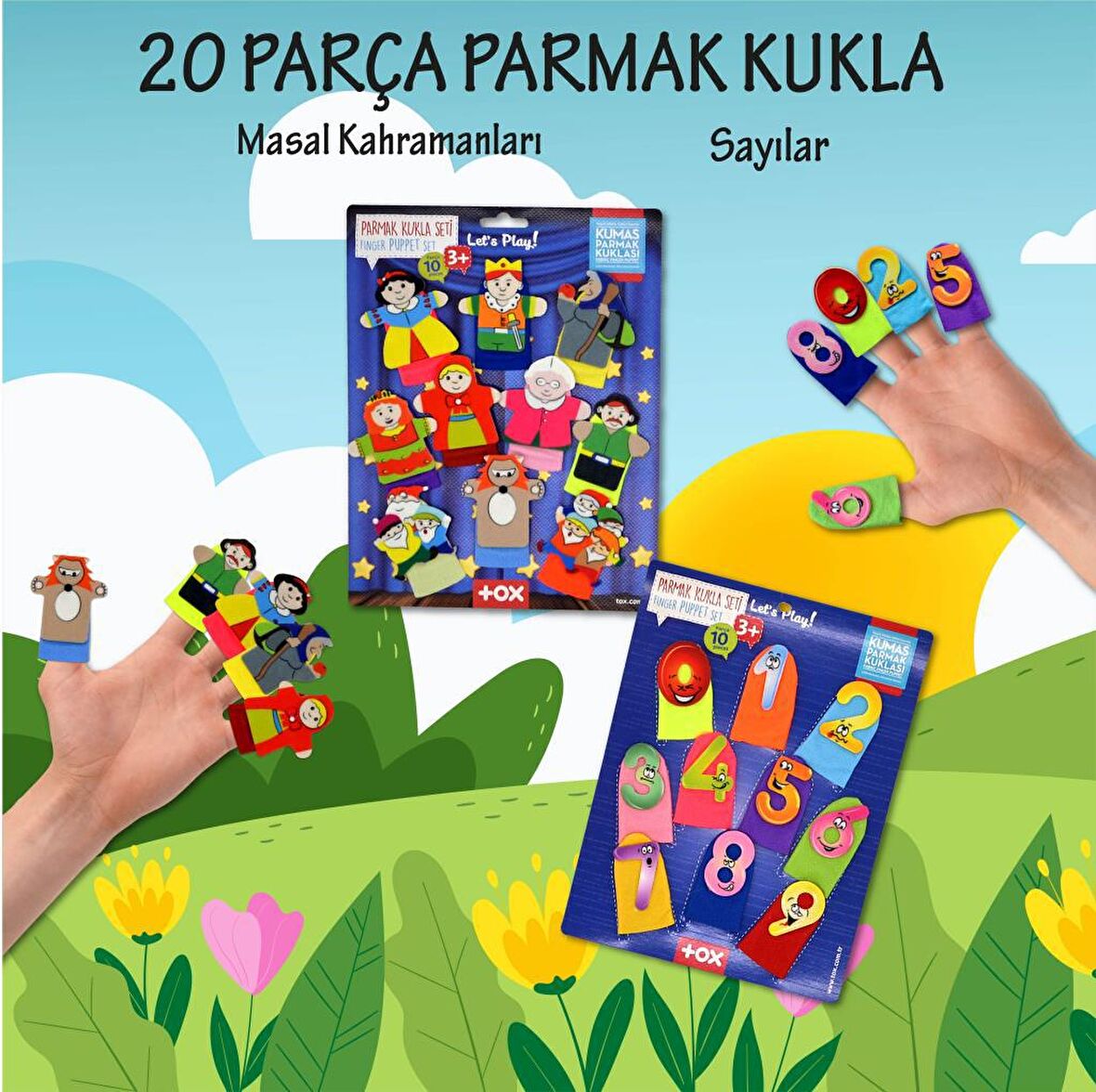 2 Set - 20 Parça Tox Masal Kahramanları ve Rakamlar Parmak Kukla T64 T225