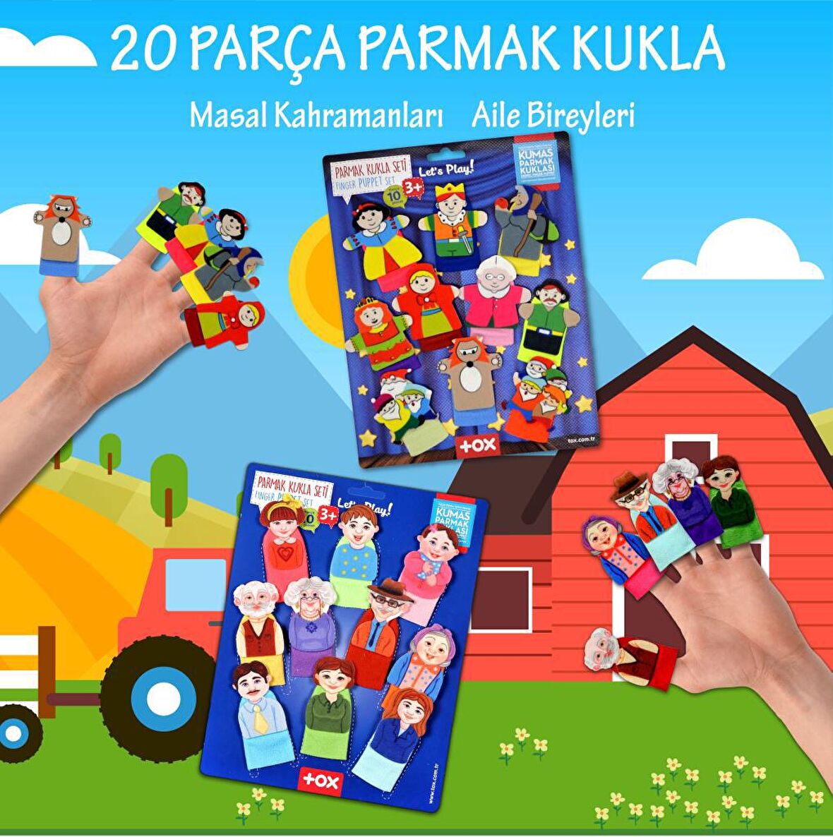 2 Set - 20 Parça Tox Masal Kahramanları ve Aile Bireyleri Parmak Kukla T75-2 T225