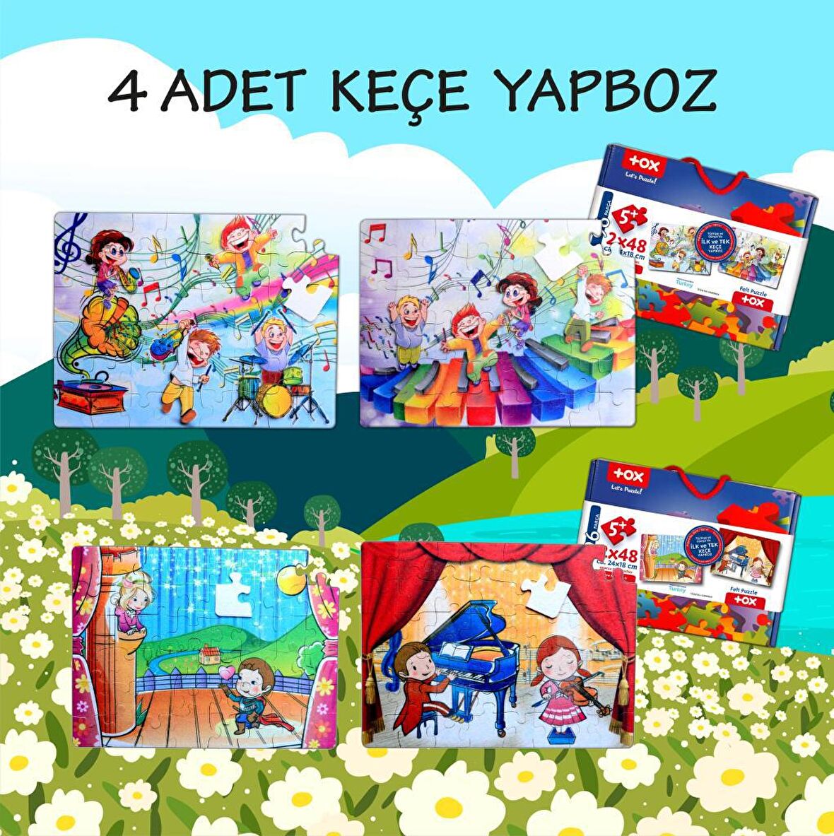 4 Set - 96 Parça Tox Müzik ve Sahne 5+ Keçe Yapboz - 5 Yaş Puzzle T18 T19