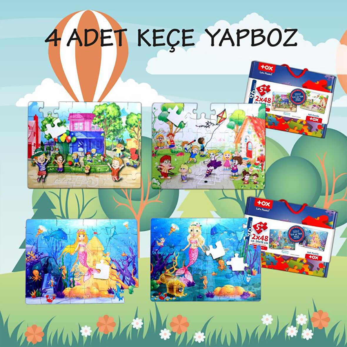 4 Set - 96 Parça Tox Oyun Parkı ve Deniz Kızı 5+ Keçe Yapboz - 5 Yaş Puzzle T40 T41