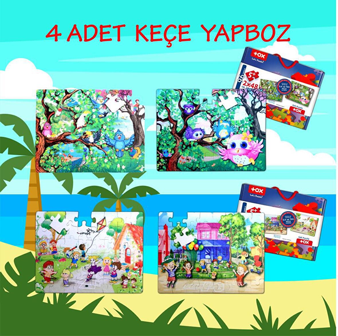 4 Set - 96 Parça Tox Baykuş ve Oyun Parkı 5+ Keçe Yapboz - 5 Yaş Puzzle T40 T17