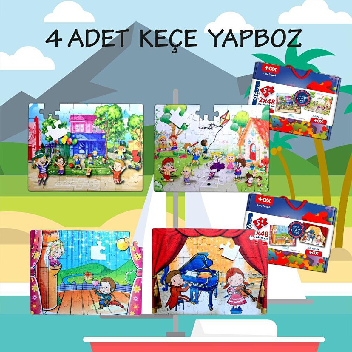 4 Set - 96 Parça Tox Oyun Parkı ve Sahne 5+ Keçe Yapboz - 5 Yaş Puzzle T19 T40