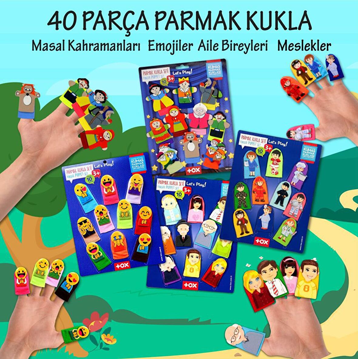 4 Set - 40 Parça Tox Masal Kahramanları, Aile Bireyleri , Meslekler ve Emojiler Parmak Kukla T225 T106 T75-2 T76-2