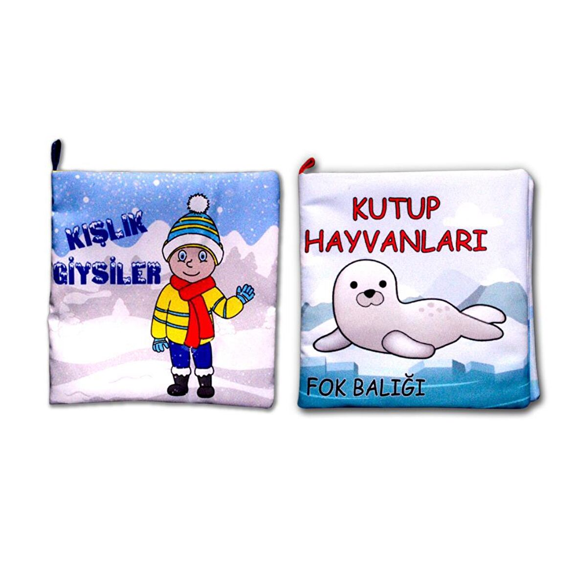 2 Kitap Tox Kutup Hayvanları ve Kışlık Giysiler Kumaş Sessiz Kitap T056 T052 - Bez Kitap , Eğitici Oyuncak , Yumuşak ve Hışırtılı