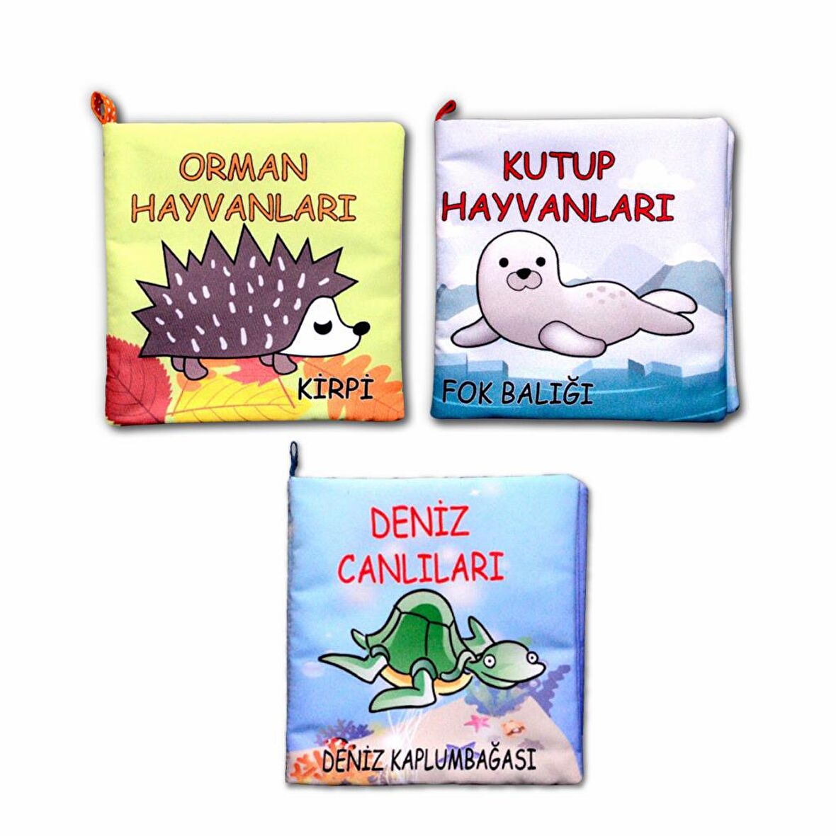 3 Kitap Tox Orman, Deniz ve Kutup Hayvanları Kumaş Sessiz Kitap T055 T056 T059 - Bez Kitap , Eğitici Oyuncak , Yumuşak ve Hışırtılı