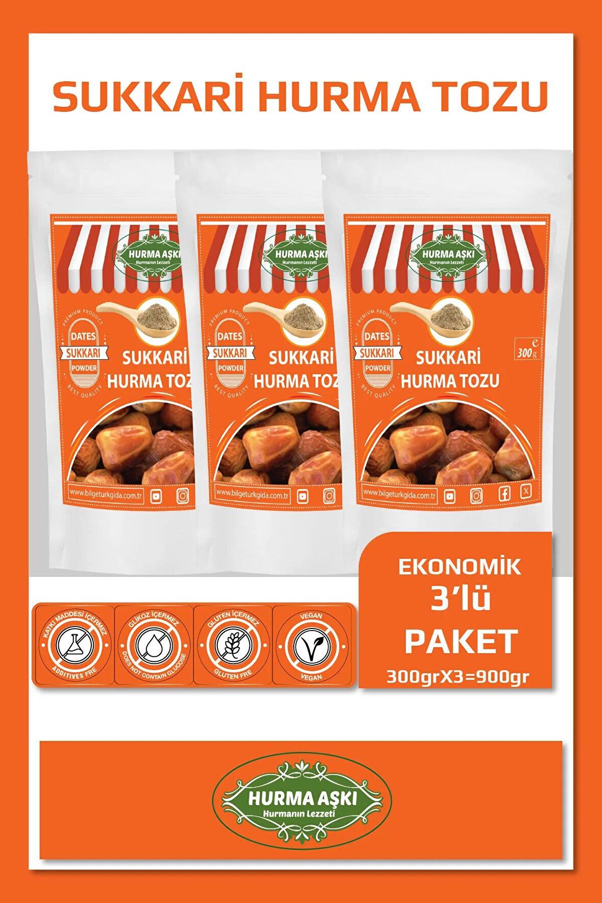 Hurma Aşkı Hurma Tozu Sukkari 300GrX3=900Gr