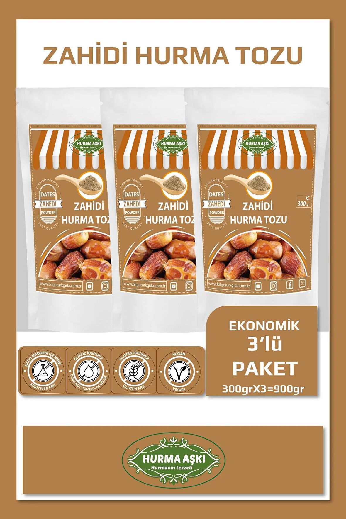 Hurma Aşkı Hurma Tozu Zahidi 300GrX3=900Gr