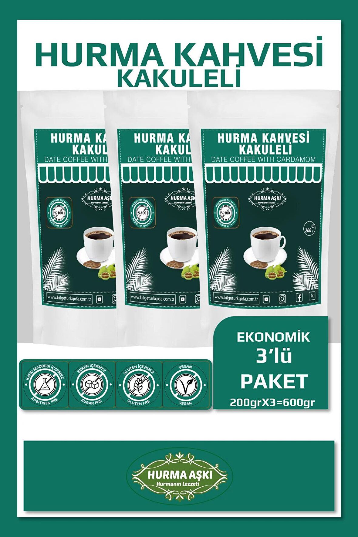 Hurma Aşkı Hurma Kahvesi Kakuleli 200GrX3=600Gr