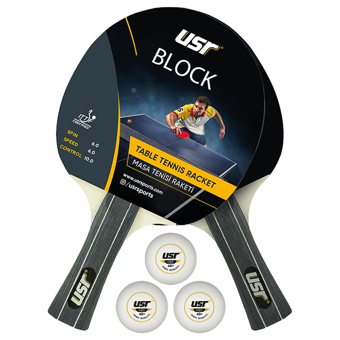 USR Block-RB Masa Tenisi 2 Raket + 3 Top Set